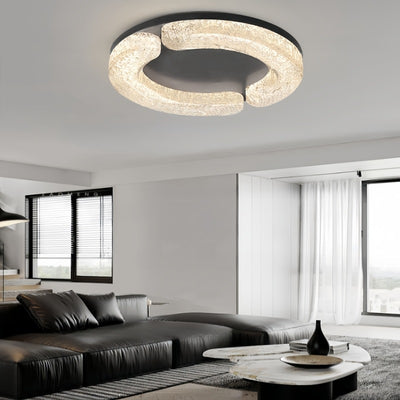 Modern Luxury Round Stainless Steel Platinum Resin LED Flush Mount Ceiling Light For Bedroom