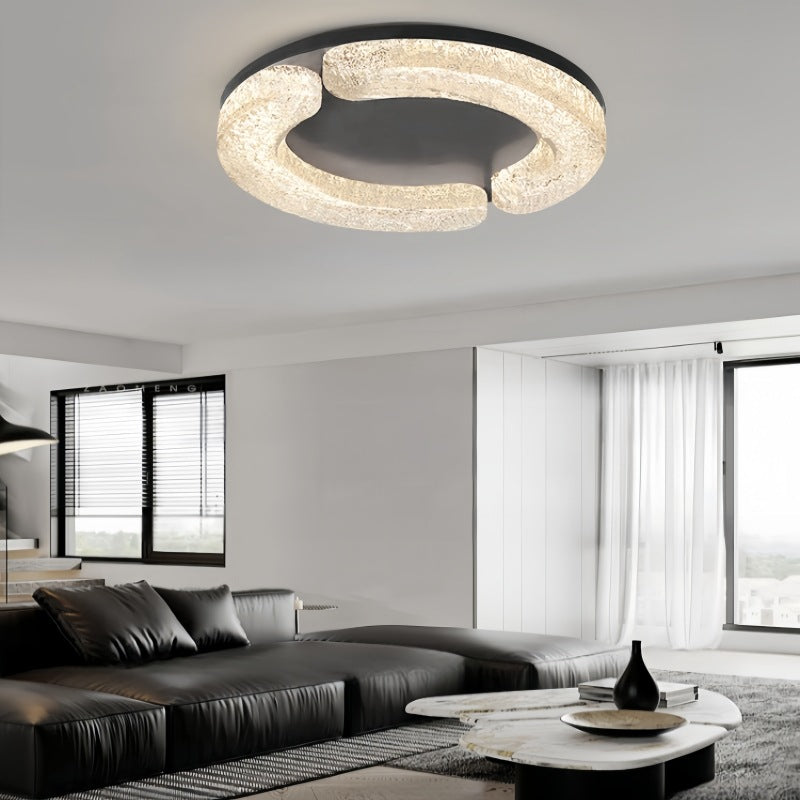 Modern Luxury Round Stainless Steel Platinum Resin LED Flush Mount Ceiling Light For Bedroom