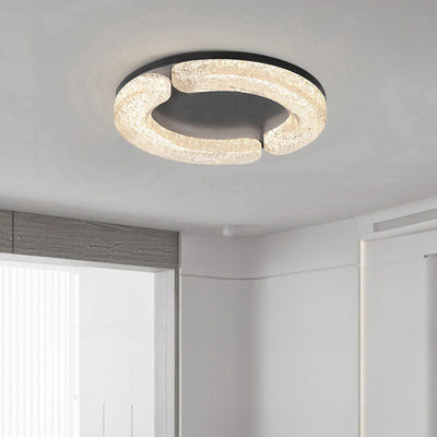 Modern Luxury Round Stainless Steel Platinum Resin LED Flush Mount Ceiling Light For Bedroom