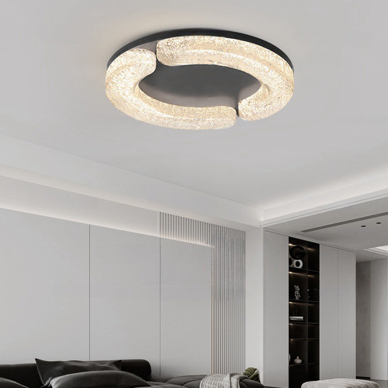 Modern Luxury Round Stainless Steel Platinum Resin LED Flush Mount Ceiling Light For Bedroom