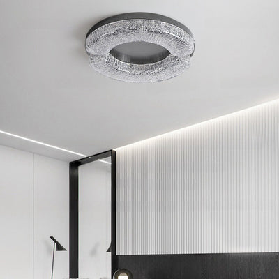 Modern Luxury Round Stainless Steel Platinum Resin LED Flush Mount Ceiling Light For Bedroom