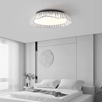 Modern Minimalist Round Aluminum Resin LED Semi-Flush Mount Ceiling Light For Bedroom