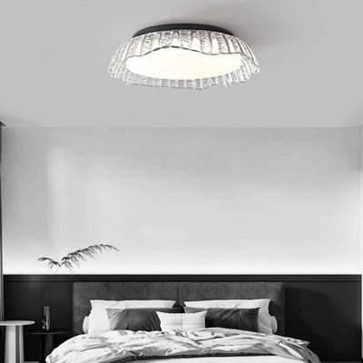 Modern Minimalist Round Aluminum Resin LED Semi-Flush Mount Ceiling Light For Bedroom