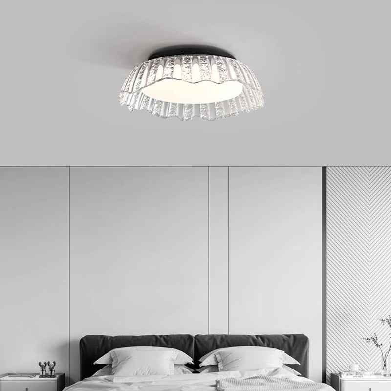 Modern Minimalist Round Aluminum Resin LED Semi-Flush Mount Ceiling Light For Bedroom