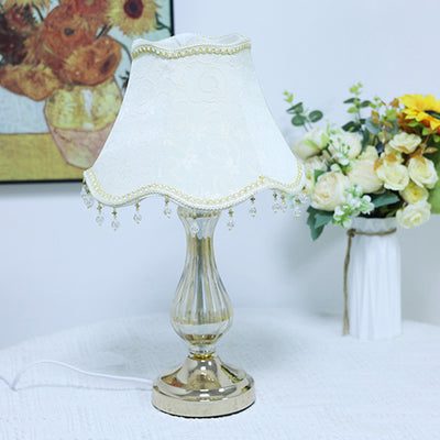 Traditional European Frustum Cone Fabric Metal Glass 1-Light Table Lamp For Bedroom