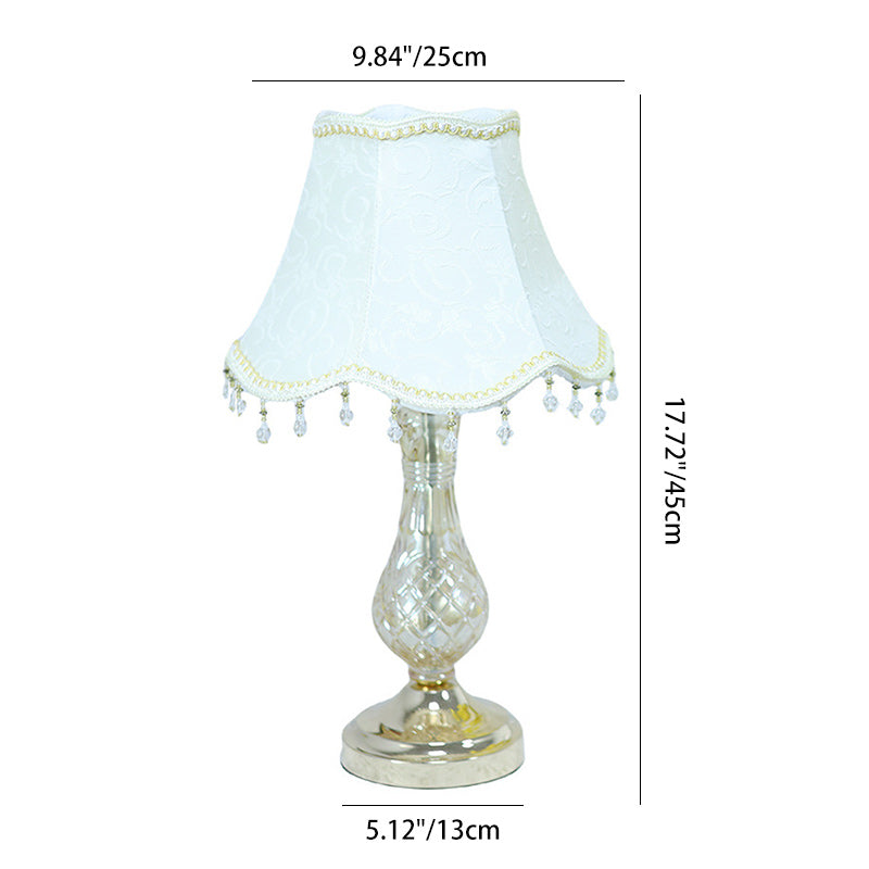 Traditional European Frustum Cone Fabric Metal Glass 1-Light Table Lamp For Bedroom