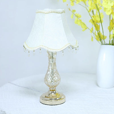 Traditional European Frustum Cone Fabric Metal Glass 1-Light Table Lamp For Bedroom