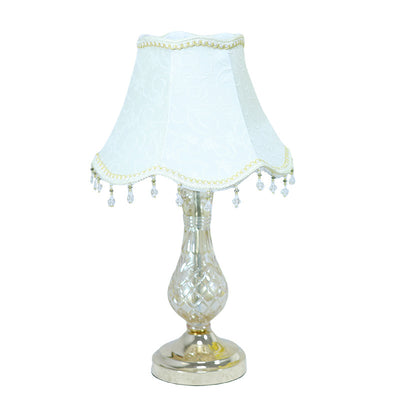 Traditional European Frustum Cone Fabric Metal Glass 1-Light Table Lamp For Bedroom