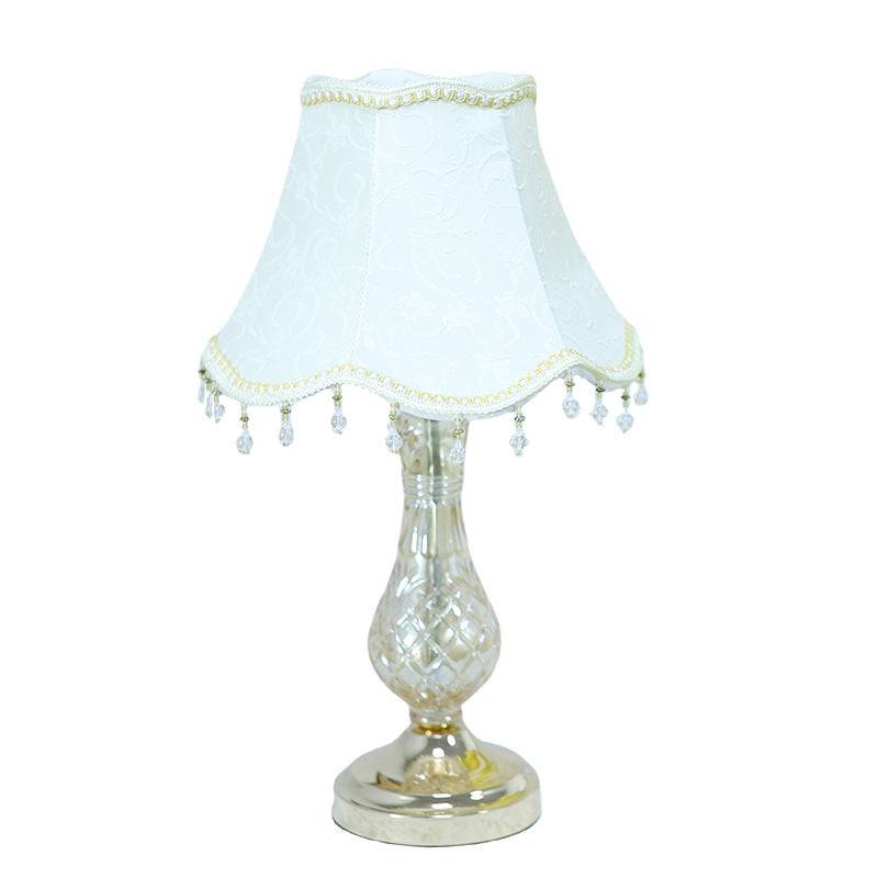 Traditional European Frustum Cone Fabric Metal Glass 1-Light Table Lamp For Bedroom