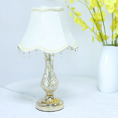 Traditional European Frustum Cone Fabric Metal Glass 1-Light Table Lamp For Bedroom