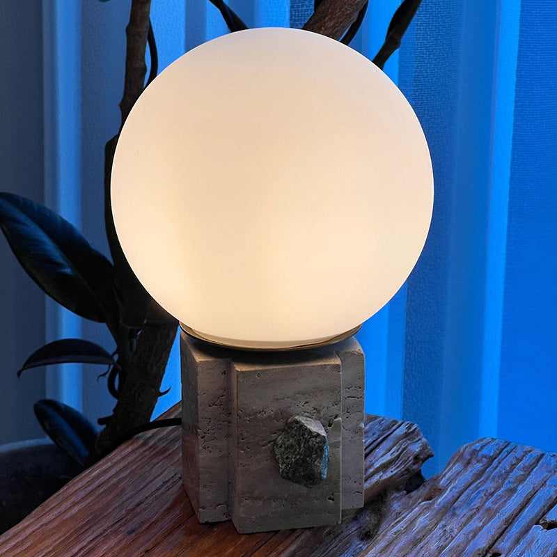 Contemporary Creative Moon Globe Marble Glass 1-Light Table Lamp For Bedroom