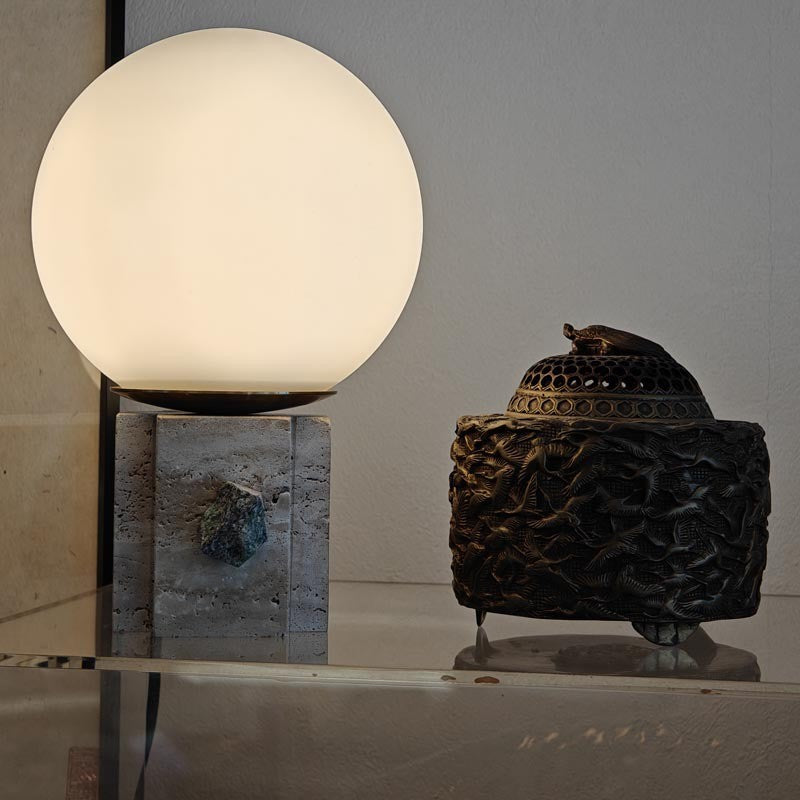 Contemporary Creative Moon Globe Marble Glass 1-Light Table Lamp For Bedroom