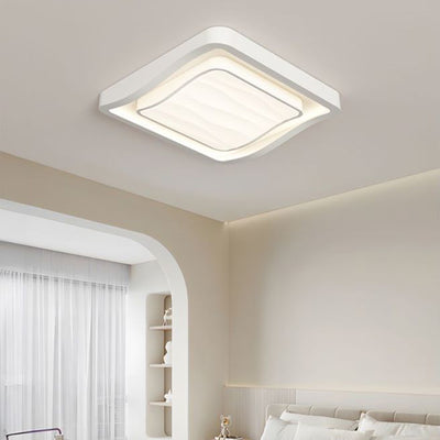 Contemporary Creative Water Ripple Square Iron Acrylic LED Flush Mount Ceiling Light For Bedroom