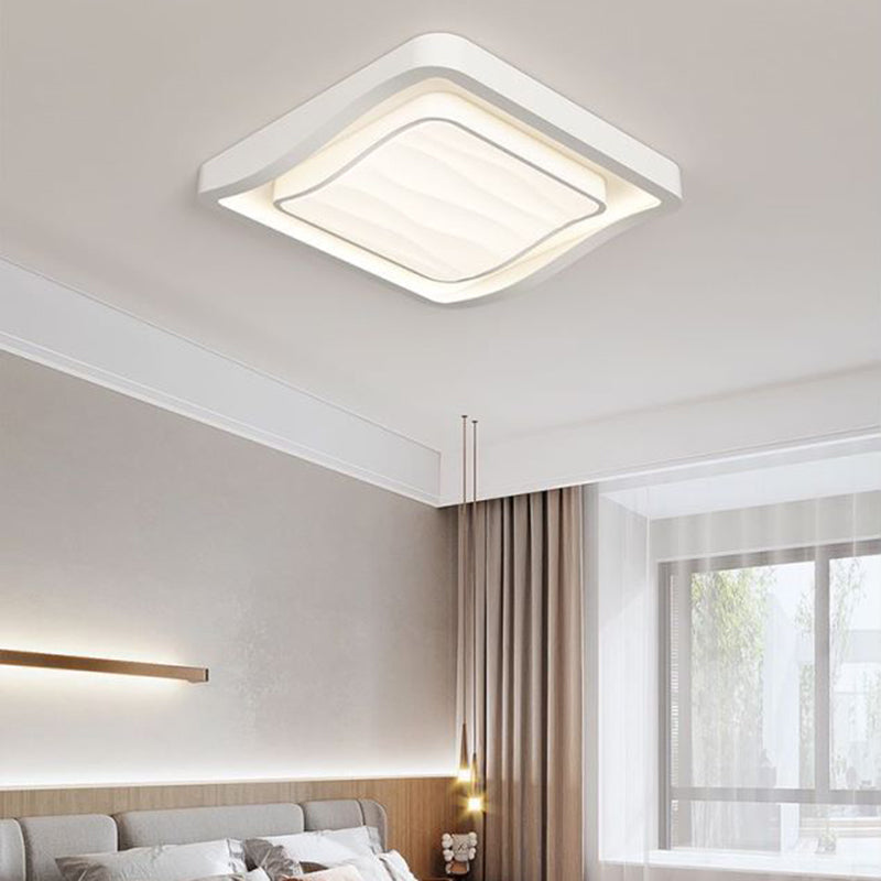 Contemporary Creative Water Ripple Square Iron Acrylic LED Flush Mount Ceiling Light For Bedroom