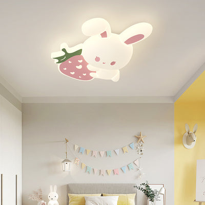 Contemporary Creative Kids Rabbit Iron PE LED Flush Mount Ceiling Light For Bedroom