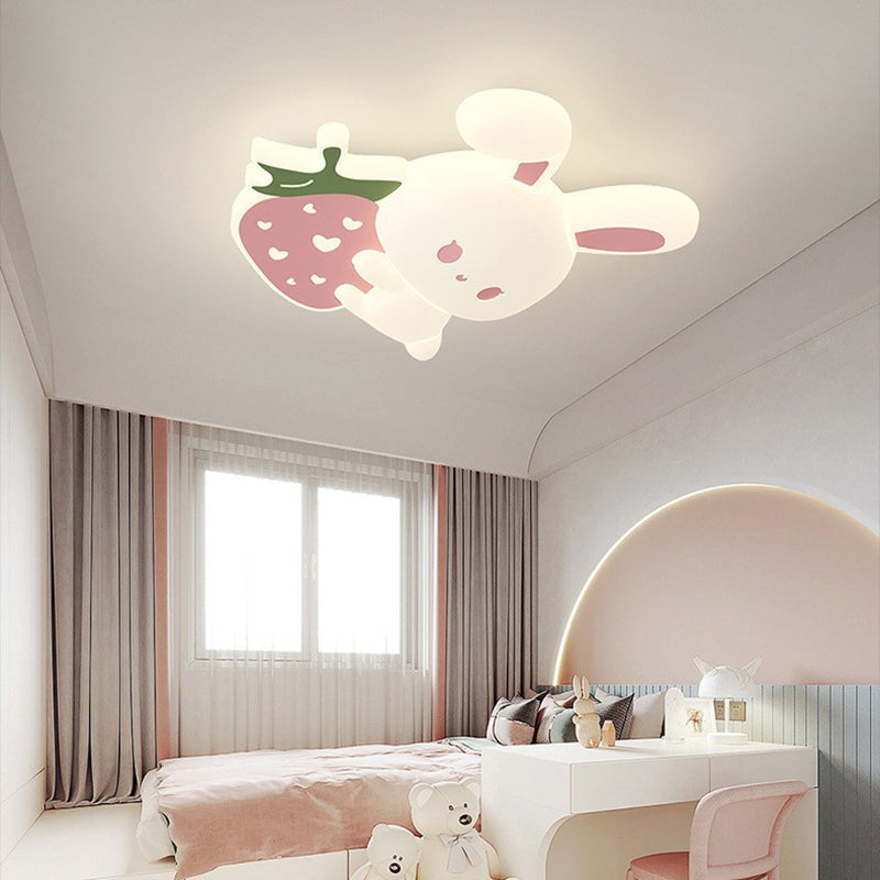 Contemporary Creative Kids Rabbit Iron PE LED Flush Mount Ceiling Light For Bedroom