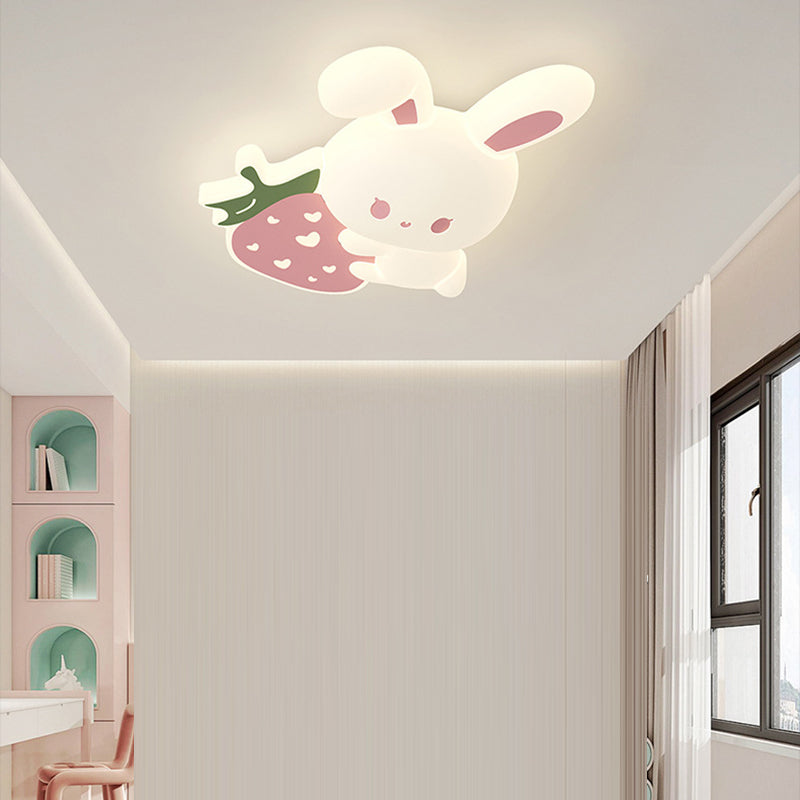 Contemporary Creative Kids Rabbit Iron PE LED Flush Mount Ceiling Light For Bedroom