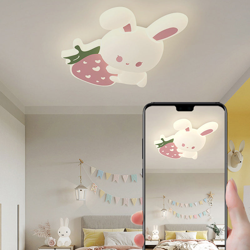 Contemporary Creative Kids Rabbit Iron PE LED Flush Mount Ceiling Light For Bedroom