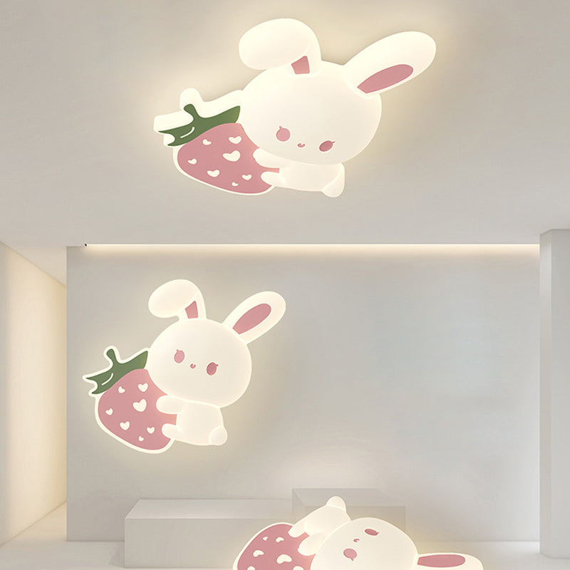 Contemporary Creative Kids Rabbit Iron PE LED Flush Mount Ceiling Light For Bedroom