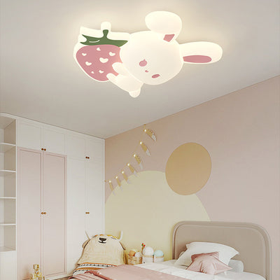 Contemporary Creative Kids Rabbit Iron PE LED Flush Mount Ceiling Light For Bedroom