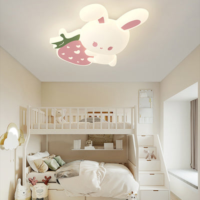 Contemporary Creative Kids Rabbit Iron PE LED Flush Mount Ceiling Light For Bedroom