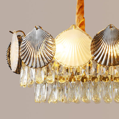 Contemporary Nordic Shell Rectangular Iron Glass 8-Light Chandelier Island Light For Dining Room