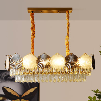 Contemporary Nordic Shell Rectangular Iron Glass 8-Light Chandelier Island Light For Dining Room