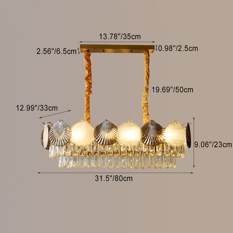 Contemporary Nordic Shell Rectangular Iron Glass 8-Light Chandelier Island Light For Dining Room