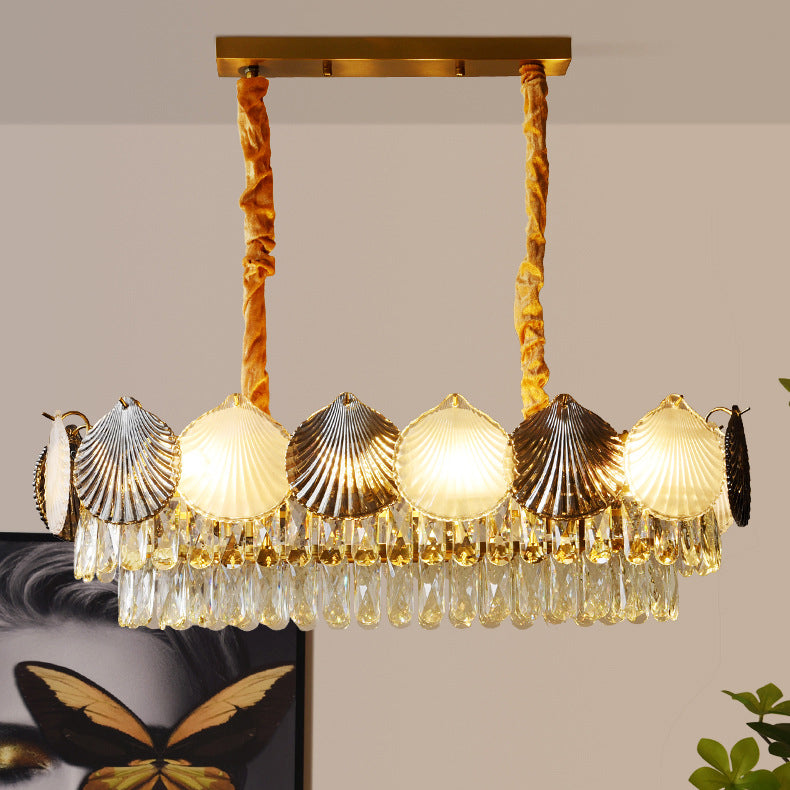 Contemporary Nordic Shell Rectangular Iron Glass 8-Light Chandelier Island Light For Dining Room