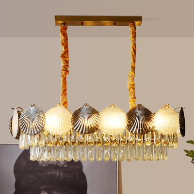 Contemporary Nordic Shell Rectangular Iron Glass 8-Light Chandelier Island Light For Dining Room