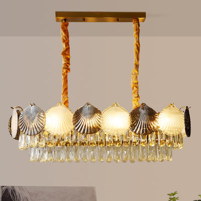 Contemporary Nordic Shell Rectangular Iron Glass 8-Light Chandelier Island Light For Dining Room