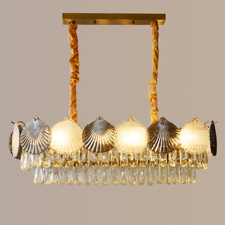 Contemporary Nordic Shell Rectangular Iron Glass 8-Light Chandelier Island Light For Dining Room