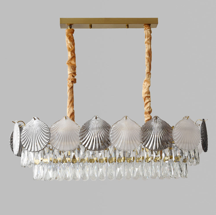 Contemporary Nordic Shell Rectangular Iron Glass 8-Light Chandelier Island Light For Dining Room