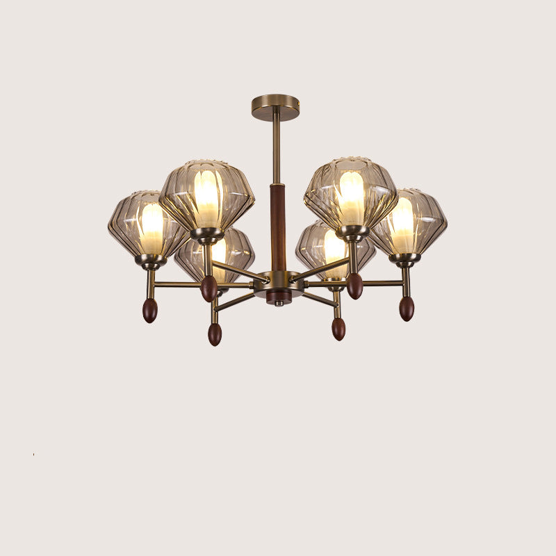 Traditional French Diamond Metal Solid Wood Glass 6/8 Light Chandelier For Living Room