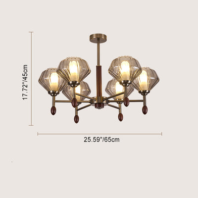 Traditional French Diamond Metal Solid Wood Glass 6/8 Light Chandelier For Living Room