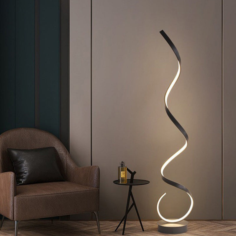 Contemporary Nordic Curve Iron PVC LED Standing Floor Lamp For Living Room