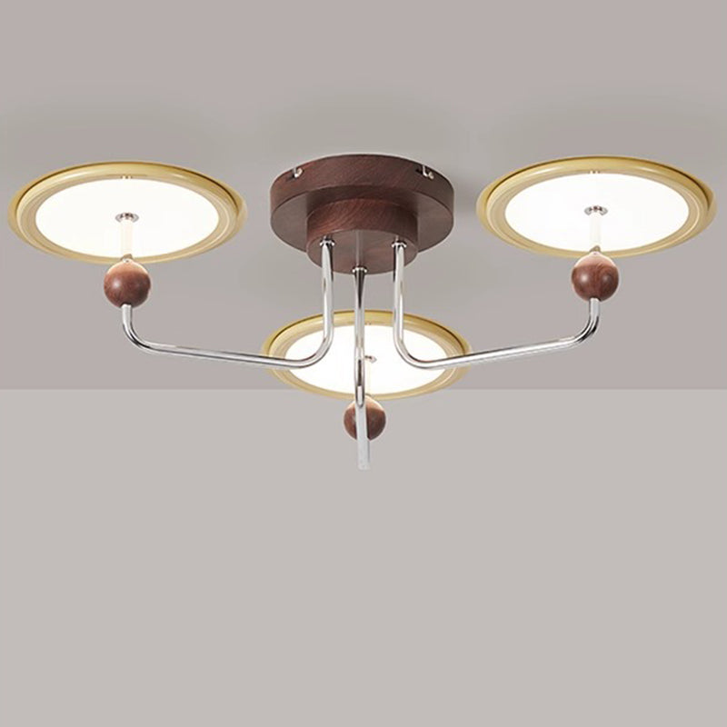 Traditional French Flying Saucer Metal Acrylic LED Semi-Flush Mount Ceiling Light For Bedroom