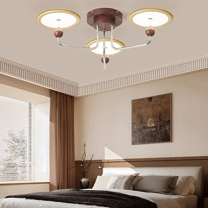 Traditional French Flying Saucer Metal Acrylic LED Semi-Flush Mount Ceiling Light For Bedroom