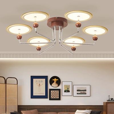 Traditional French Flying Saucer Metal Acrylic LED Semi-Flush Mount Ceiling Light For Bedroom