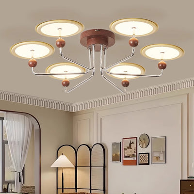 Traditional French Flying Saucer Metal Acrylic LED Semi-Flush Mount Ceiling Light For Bedroom