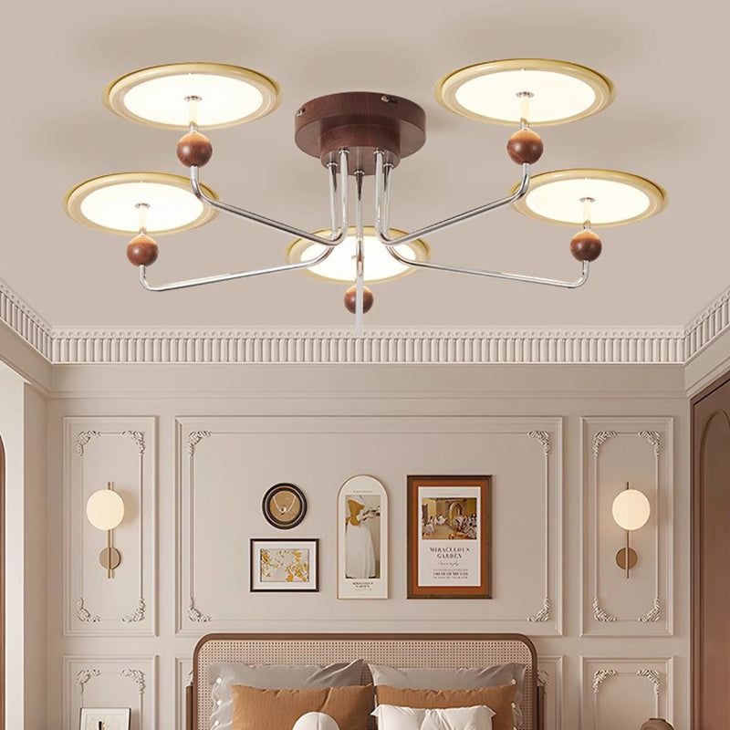 Traditional French Flying Saucer Metal Acrylic LED Semi-Flush Mount Ceiling Light For Bedroom