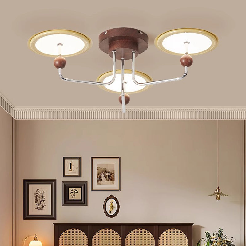 Traditional French Flying Saucer Metal Acrylic LED Semi-Flush Mount Ceiling Light For Bedroom