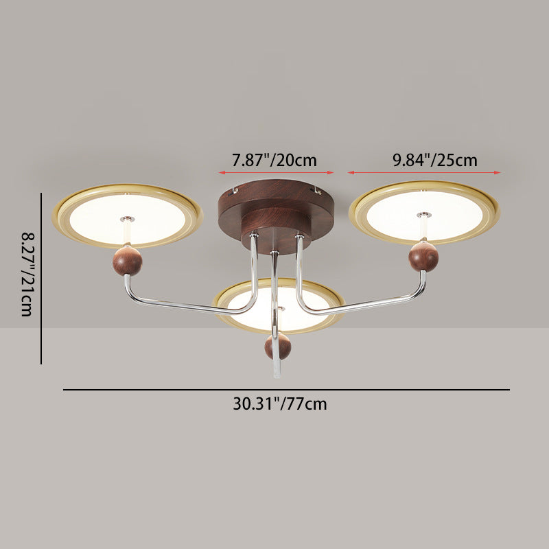 Traditional French Flying Saucer Metal Acrylic LED Semi-Flush Mount Ceiling Light For Bedroom