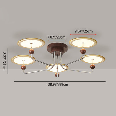 Traditional French Flying Saucer Metal Acrylic LED Semi-Flush Mount Ceiling Light For Bedroom