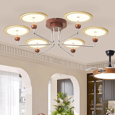 Traditional French Flying Saucer Metal Acrylic LED Semi-Flush Mount Ceiling Light For Bedroom