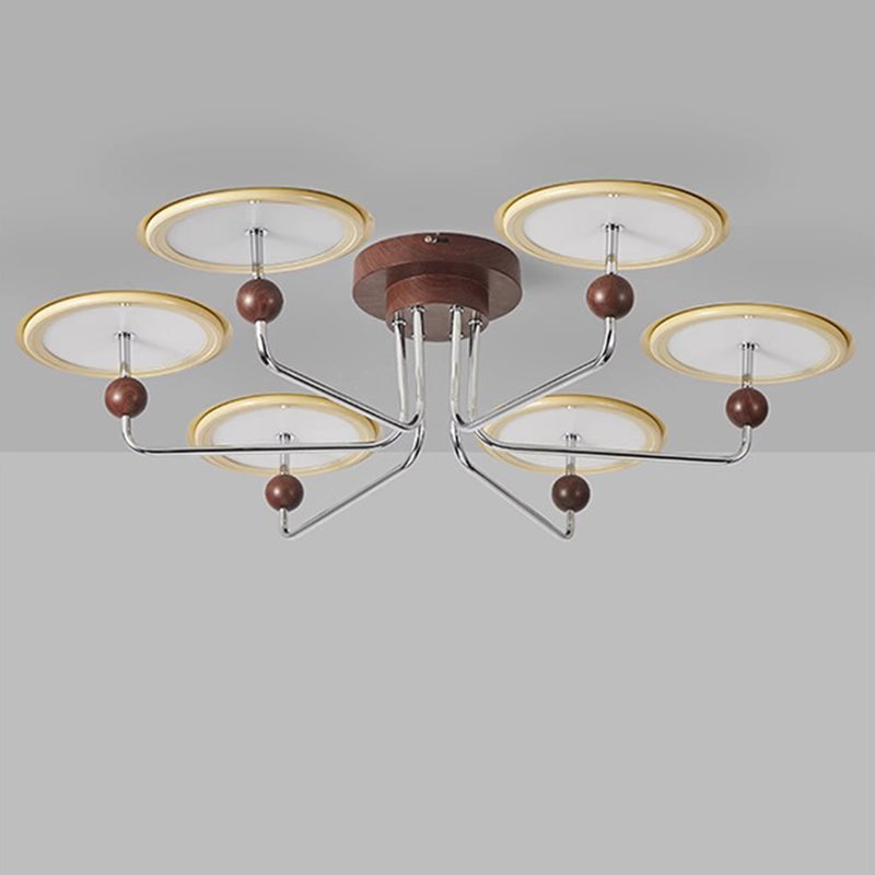 Traditional French Flying Saucer Metal Acrylic LED Semi-Flush Mount Ceiling Light For Bedroom