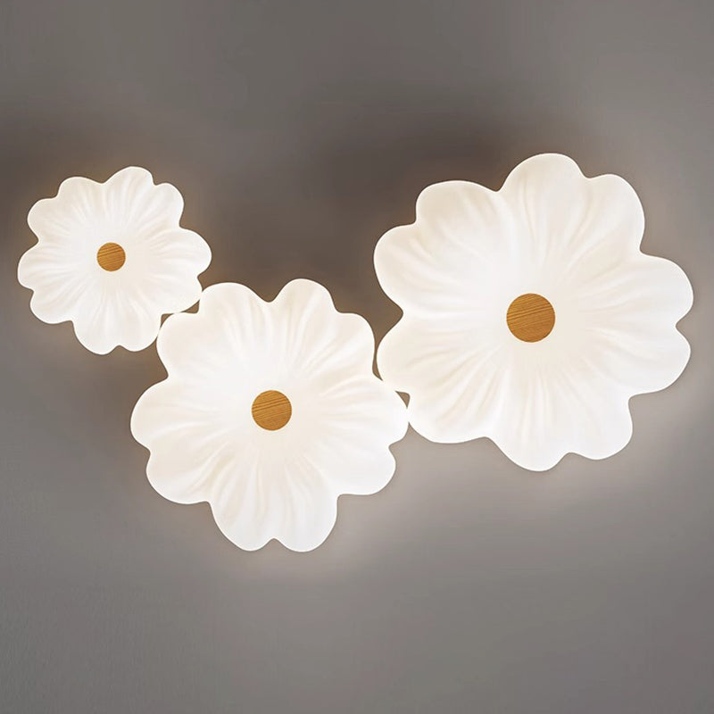 Contemporary Creative Flower Iron PE LED Flush Mount Ceiling Light For Bedroom