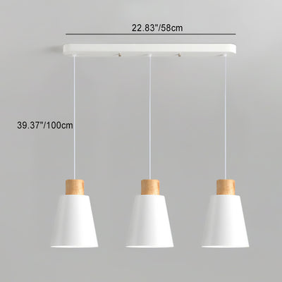 Contemporary Nordic Frustum Cone Solid Wood Metal 3-Light Chandelier Island Light For Dining Room