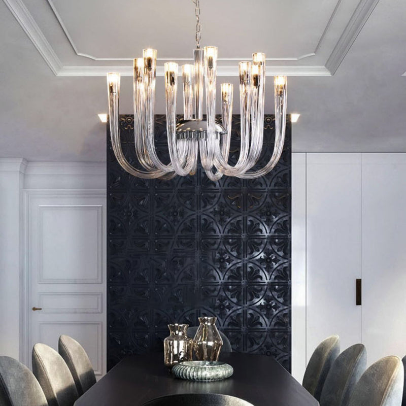 Contemporary Creative Jellyfish Glass Metal 12-Light Chandelier For Living Room