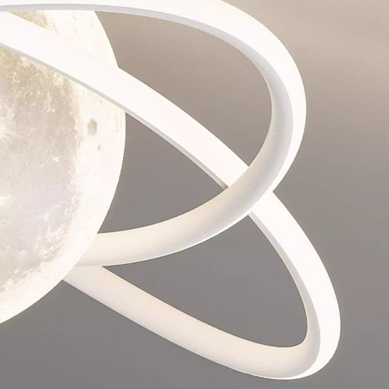 Contemporary Creative Moon Iron Acrylic Silicone LED Semi-Flush Mount Lighting For Bedroom